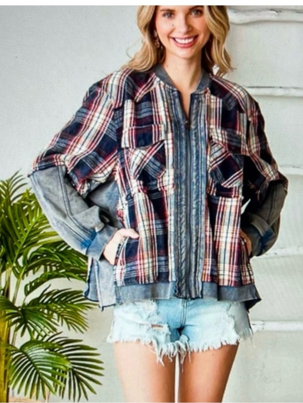 Boutique Oli And Hali Plaid Patchwork Women's Jacket, Size Large, NWT, FALL